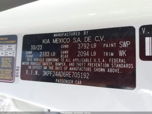 3KPF24AD6RE705192 KIA Forte Lxs