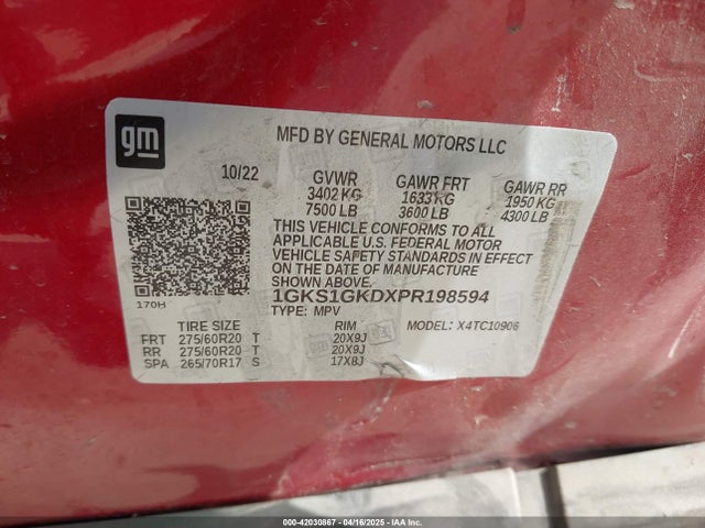 1GKS1GKDXPR198594 GMC Yukon Xl 2wd Slt