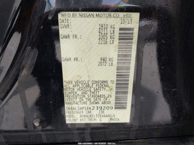 1N4AL3AP1EN239209 Nissan Altima 2.5 S