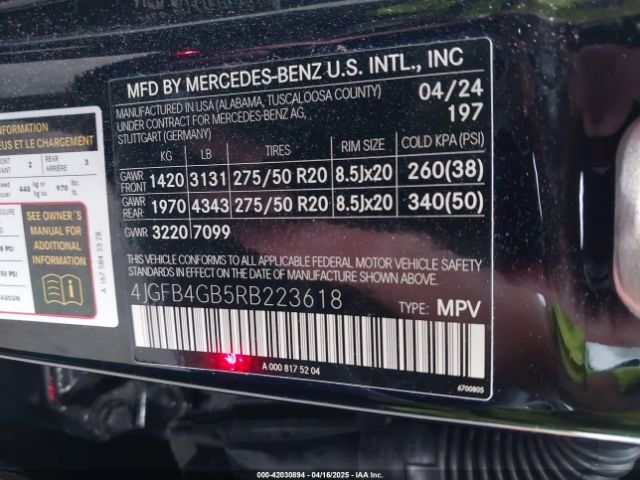 4JGFB4GB5RB223618 Mercedes-Benz Gle 450 Plug-in Hybrid 4matic