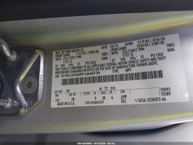 1FMCU0G95FUA44739 Ford ESCAPE SE
