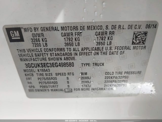 3GCUKSEC3EG498580 Chevrolet Silverado 1500 2lz