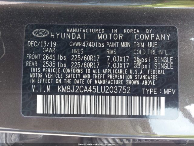 KM8J2CA45LU203752 Hyundai TUCSON SE