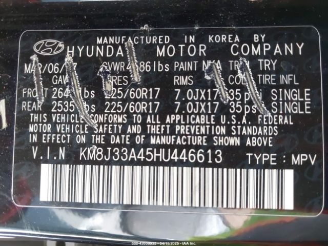 KM8J33A45HU446613 Hyundai Tucson Se Plus