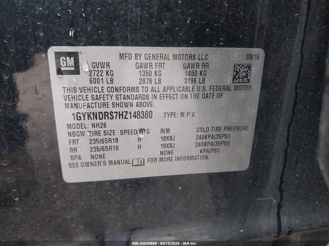 2017 CADILLAC XT5 1GYKNDRS7HZ148380 Photo 8