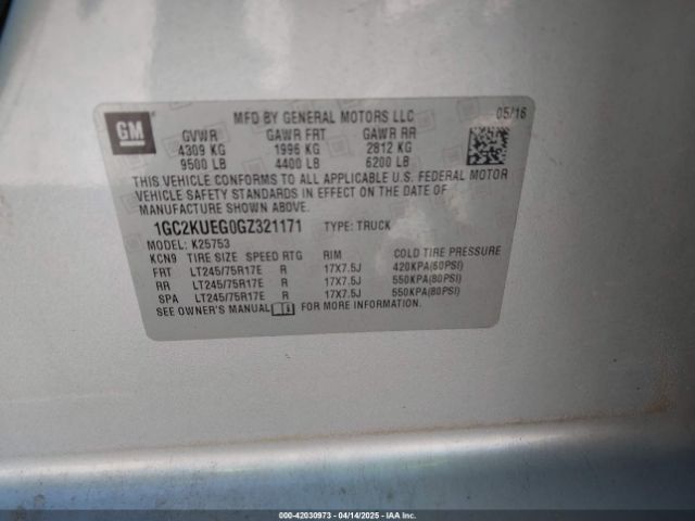 1GC2KUEG0GZ321171 Chevrolet Silverado 2500hd Wt
