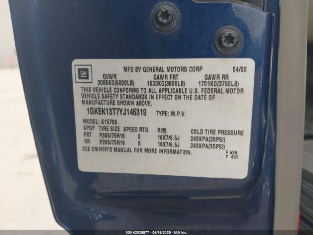 2000 GMC YUKON 1GKEK13T7YJ146319 Photo 8