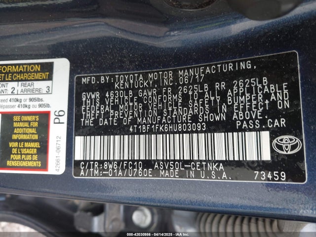 4T1BF1FK6HU803093 Toyota CAMRY LE