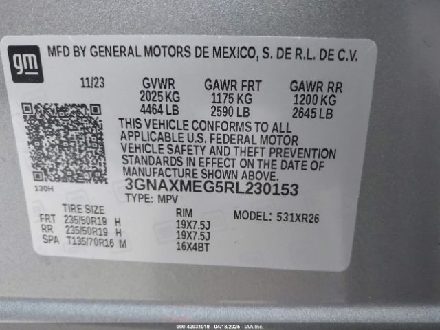3GNAXMEG5RL230153 Chevrolet Equinox Fwd Rs