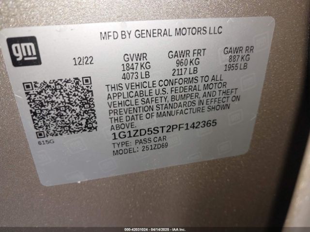 1G1ZD5ST2PF142365 Chevrolet Malibu Fwd 1lt