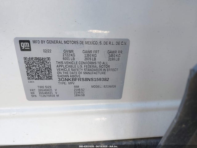 3GNKBFRS8NS159382 Chevrolet Blazer Fwd Premier