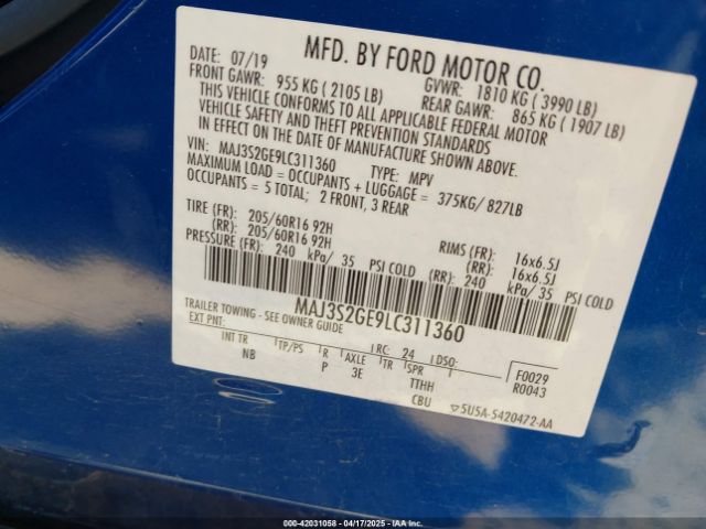 MAJ3S2GE9LC311360 Ford Ecosport Se