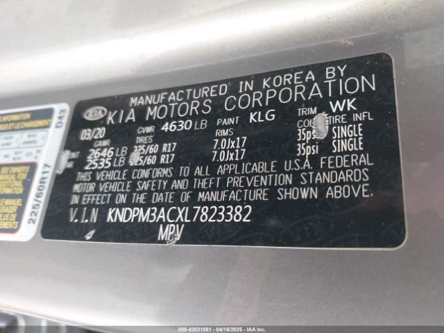 KNDPM3ACXL7823382 KIA Sportage Lx