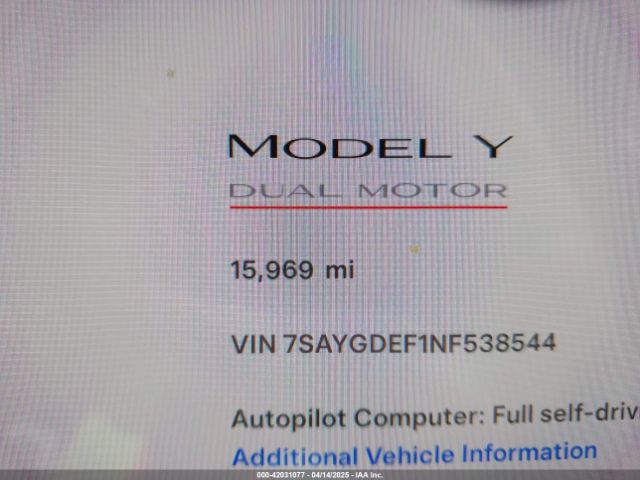 7SAYGDEF1NF538544 Tesla Model Y Performance Dual Motor All-wheel Drive