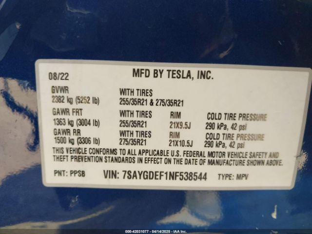 7SAYGDEF1NF538544 Tesla Model Y Performance Dual Motor All-wheel Drive