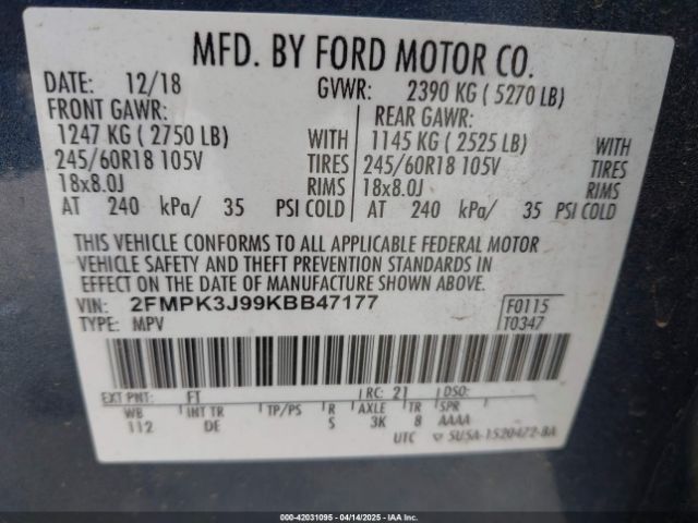 2FMPK3J99KBB47177 Ford EDGE SEL