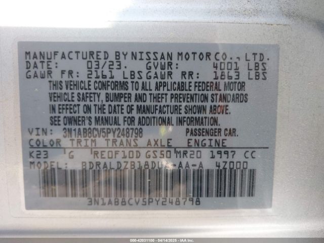 3N1AB8CV5PY248798 Nissan Sentra Sv Xtronic Cvt
