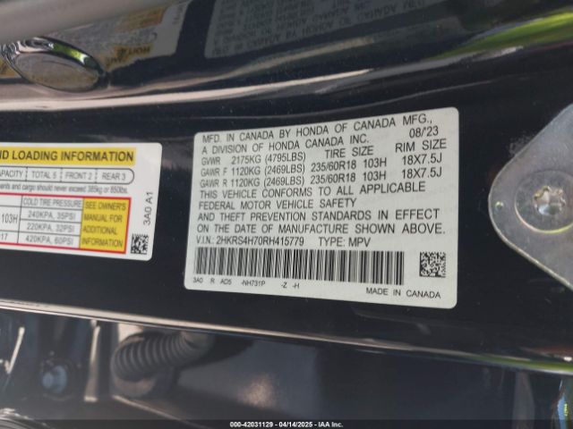 2HKRS4H70RH415779 Honda Cr-v Ex-l Awd
