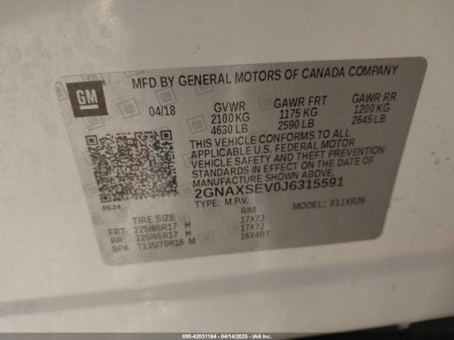 2GNAXSEV0J6315591 Chevrolet EQUINOX LT