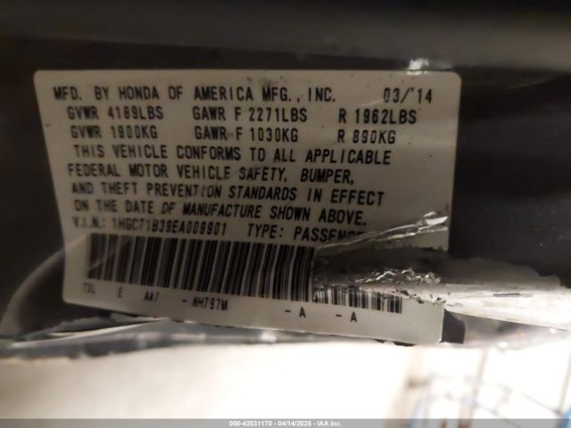 1HGCT1B39EA009901 Honda Accord Lx-s