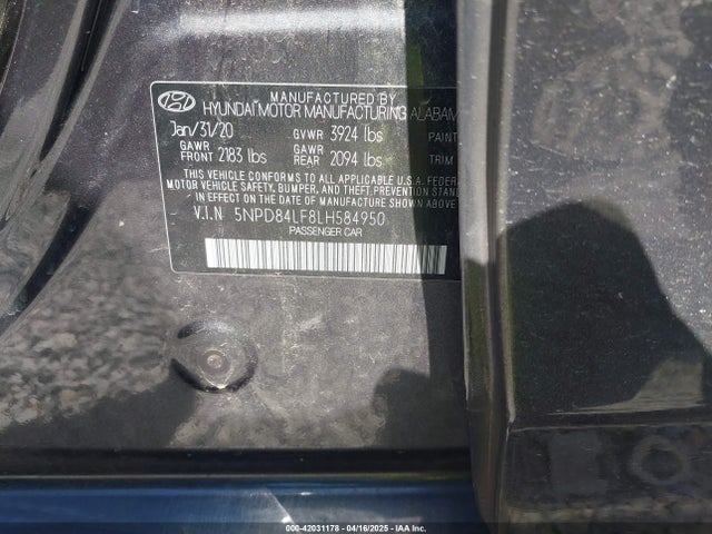 5NPD84LF8LH584950 Hyundai ELANTRA SEL