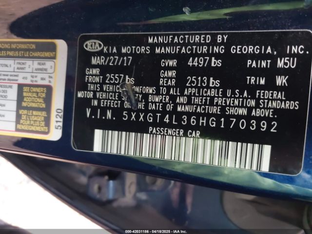 5XXGT4L36HG170392 KIA Optima Lx