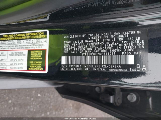 5YFBURHE2GP563097 Toyota Corolla S Plus