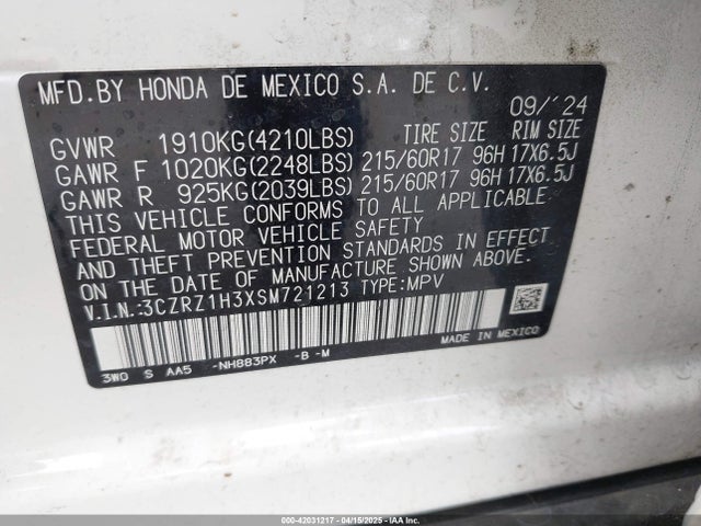 3CZRZ1H3XSM721213 Honda k20z5