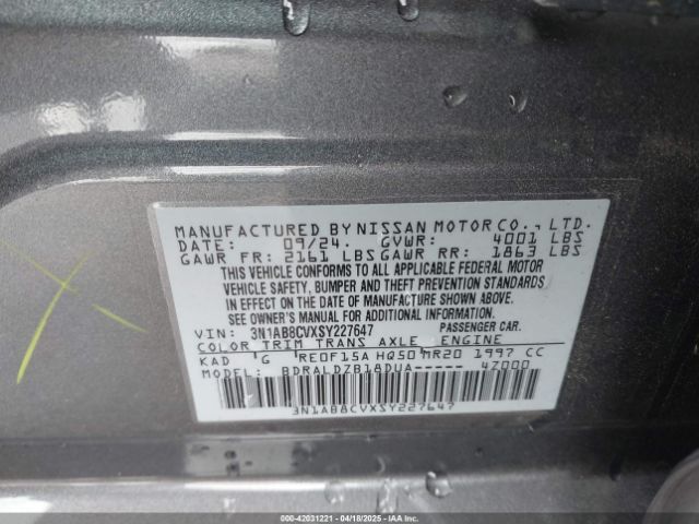 3N1AB8CVXSY227647 Nissan SENTRA SV