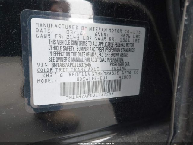 3N1AB7AP0JL637545 Nissan SENTRA SV