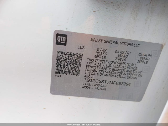 1G1ZC5ST7MF087264 Chevrolet Malibu Fwd 1fl