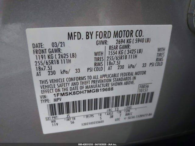 1FMSK8DH7MGB19688 Ford EXPLORER XLT