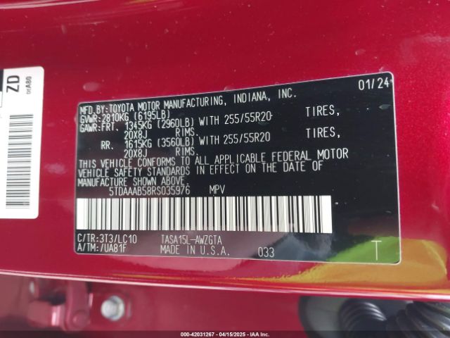 2024 TOYOTA GRAND HIGHLANDER 5TDAAAB58RS035976 Photo 8