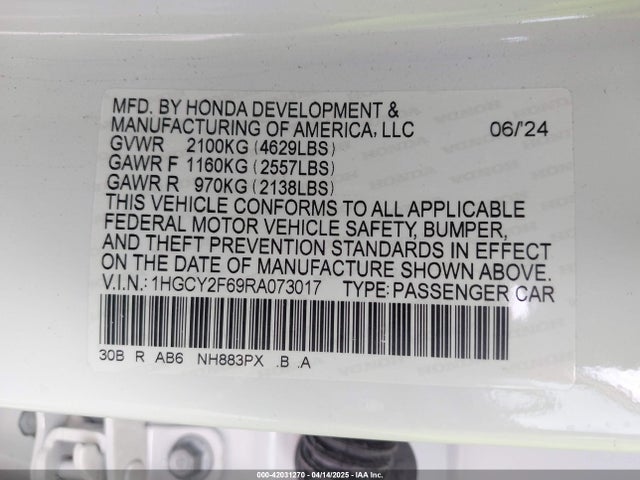 1HGCY2F69RA073017 Honda Accord Hybrid Ex-l