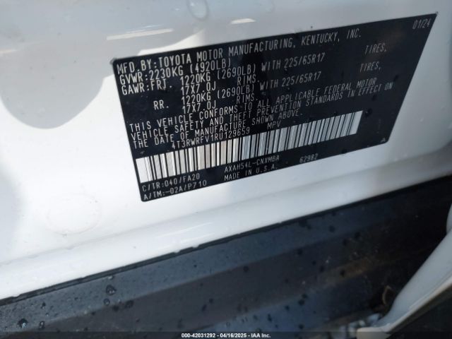 4T3RWRFV1RU129659 Toyota Rav4 Hybrid Xle