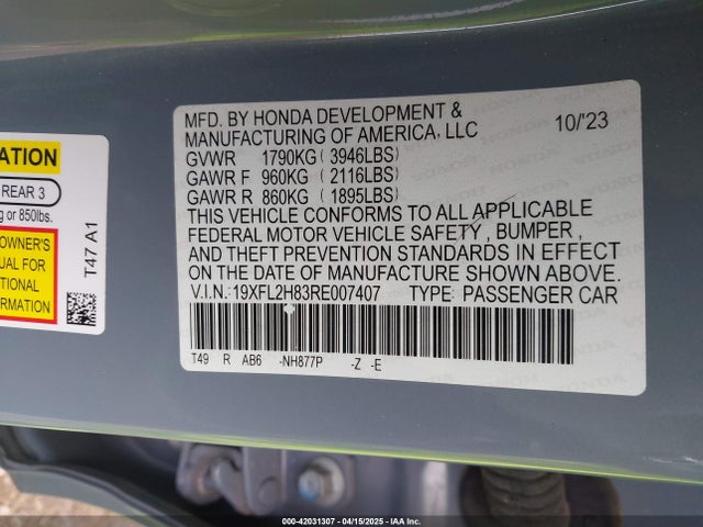 19XFL2H83RE007407 Honda Civic Sport