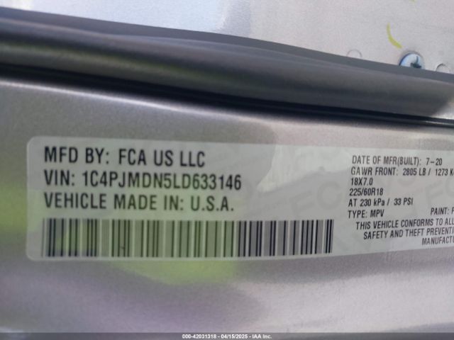 1C4PJMDN5LD633146 Jeep Cherokee Limited 4x4