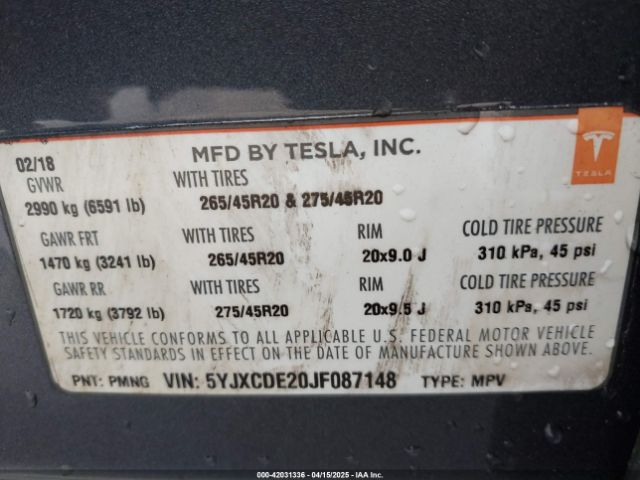 2018 TESLA MODEL X 5YJXCDE20JF087148 Photo 8