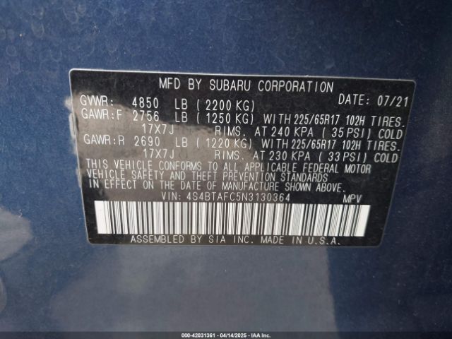 4S4BTAFC5N3130364 Subaru Outback Premium