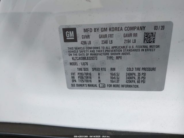 2020 CHEVROLET TRAX KL7CJKSB8LB328373 Photo 8