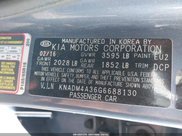 KNADM4A36G6688130 KIA RIO LX