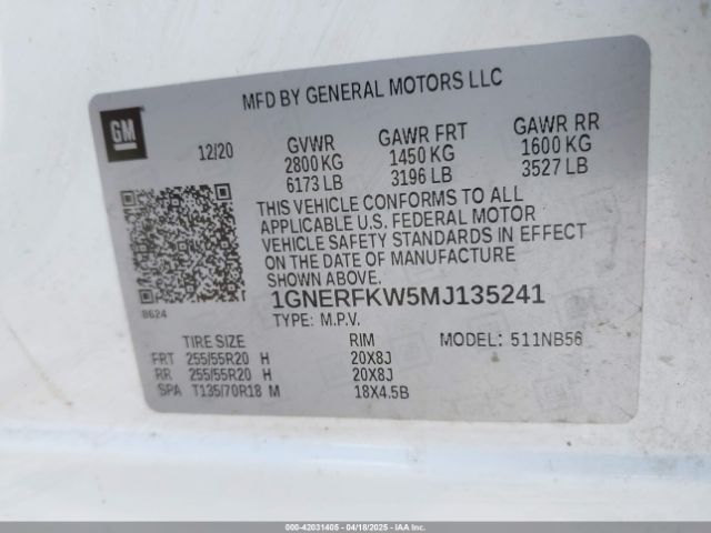 1GNERFKW5MJ135241 Chevrolet Traverse Fwd Ls
