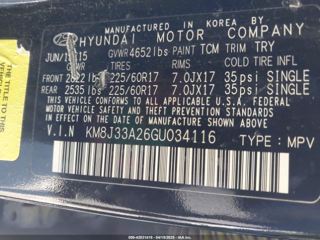 KM8J33A26GU034116 Hyundai Tucson Eco