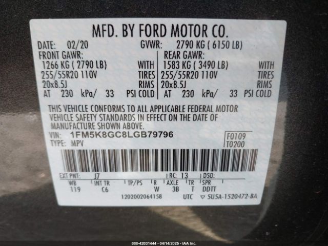 1FM5K8GC8LGB79796 Ford Explorer St
