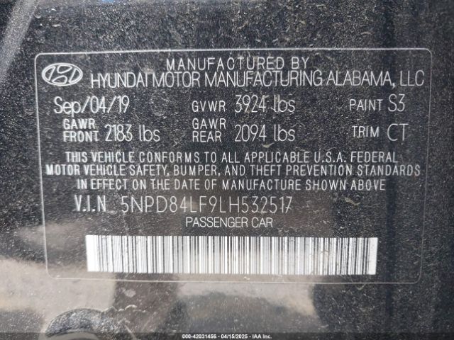 5NPD84LF9LH532517 Hyundai ELANTRA SEL
