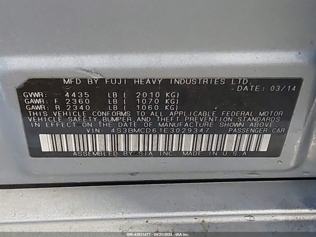 Subaru Legacy 2.5i Premium 2014 4S3BMCD61E3029347 Image 9