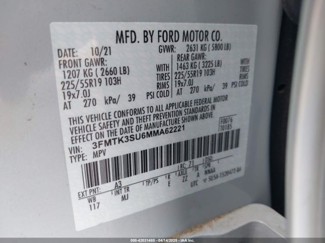 3FMTK3SU6MMA62221 Ford Mustang Mach-e Premium