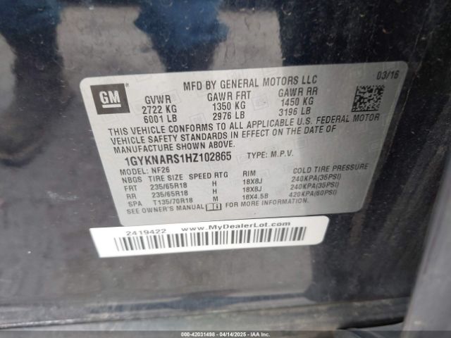 1GYKNARS1HZ102865 Cadillac Xt5 Standard