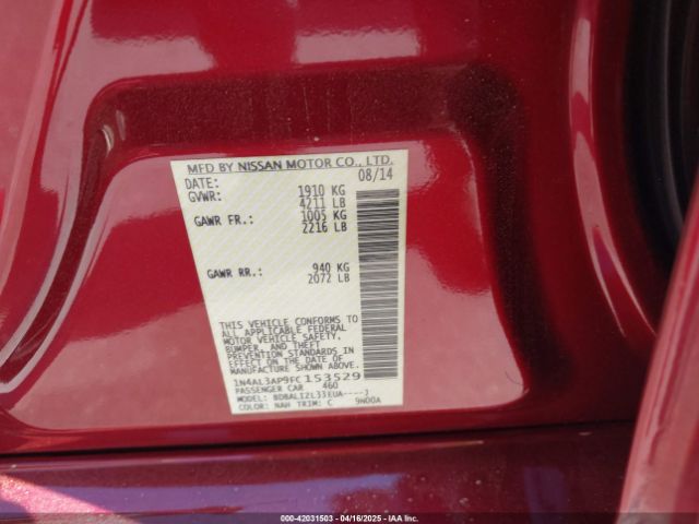 1N4AL3AP9FC153529 Nissan Altima 2.5 Sv