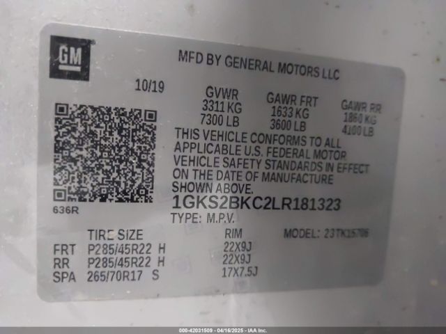1GKS2BKC2LR181323 GMC Yukon 4wd Slt